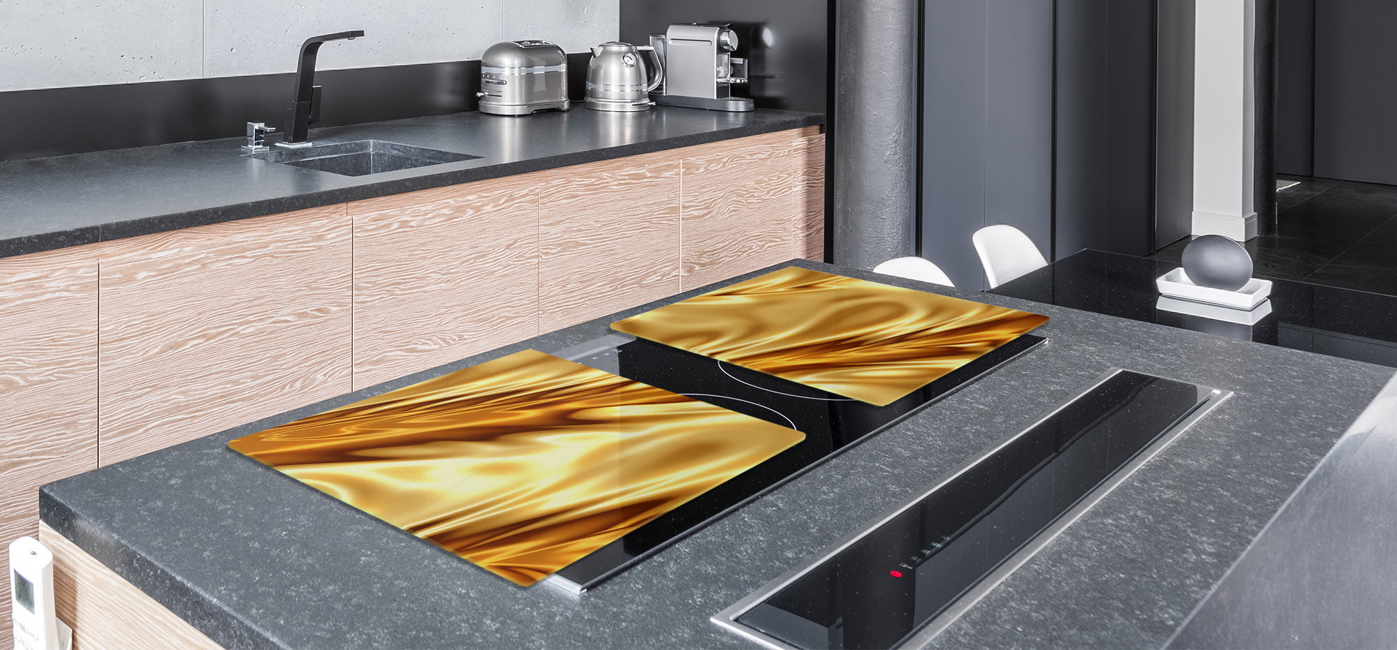 Gigantic Worktop saver and Pastry Board - Tempered GLASS Cutting Board - MEASURES: SINGLE: 80 x 52 cm; DOUBLE: 40 x 52 cm; DD38 Golden Waves Series: Luxury fabric 2