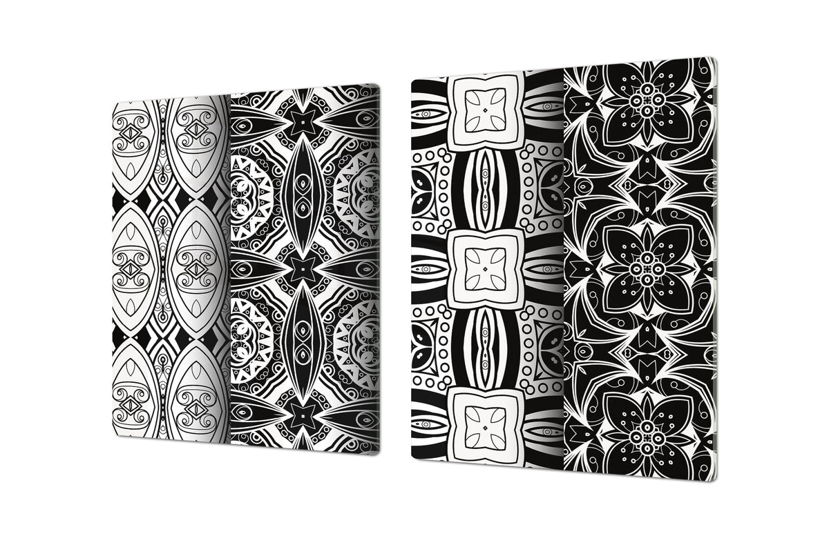 HUGE TEMPERED GLASS CHOPPING BOARD ; Moroccan design Series DD21 White and Black