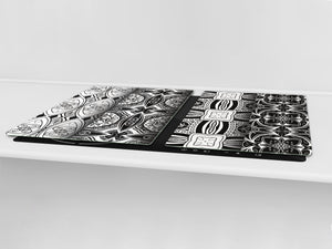 Sehr groß Küchenbrett aus Hartglas und Induktionskochplattenabdeckung;  Marokanske series DD21: White and Black