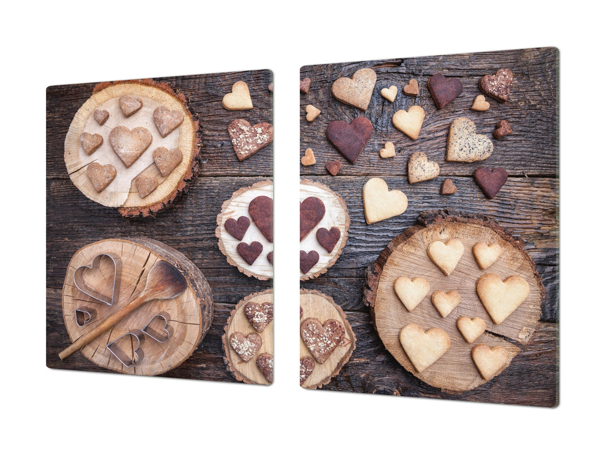 Tempered GLASS Cutting Board - Glass Kitchen Board; Cakes and Sweets Serie DD13 Cookies hearts