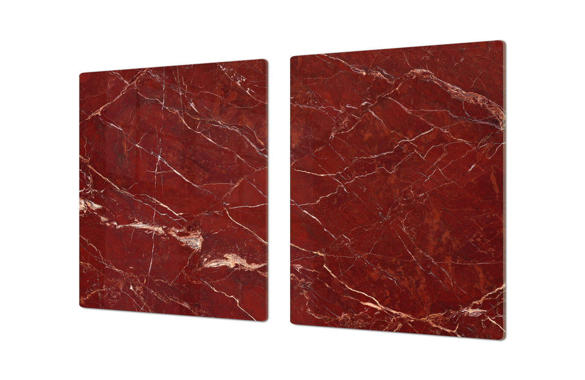 UNIQUE Tempered GLASS Kitchen Board – Impact & Scratch Resistant Cooktop cover DD32 Marbles 2 Series: Polished red mineral