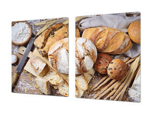 ENORME Tagliere e proteggi-piano di lavoro – GIGANTE TAGLIERE IN VETRO TEMPERATO – Serie di pane e farina DD09: Pane fresco 3