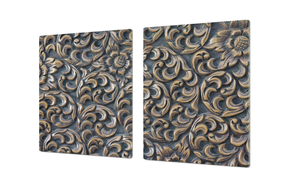 HUGE TEMPERED GLASS COOKTOP COVER – Glass Cutting Board and Worktop Saver – SINGLE: 80 x 52 cm (31,5” x 20,47”); DOUBLE: 40 x 52 cm (15,75” x 20,47”); DD40 Decorative Surfaces Series: Wooden flowers