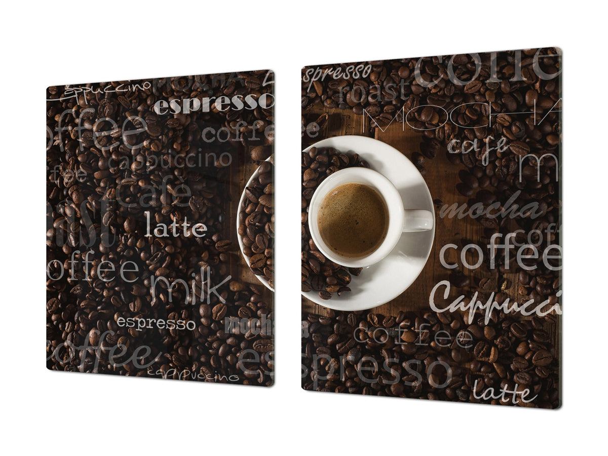 Worktop saver and Pastry Board – Glass Kitchen Board- Coffee series DD07 Coffee inscription 2