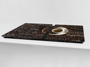 Worktop saver and Pastry Board – Glass Kitchen Board- Coffee series DD07 Coffee inscription 2