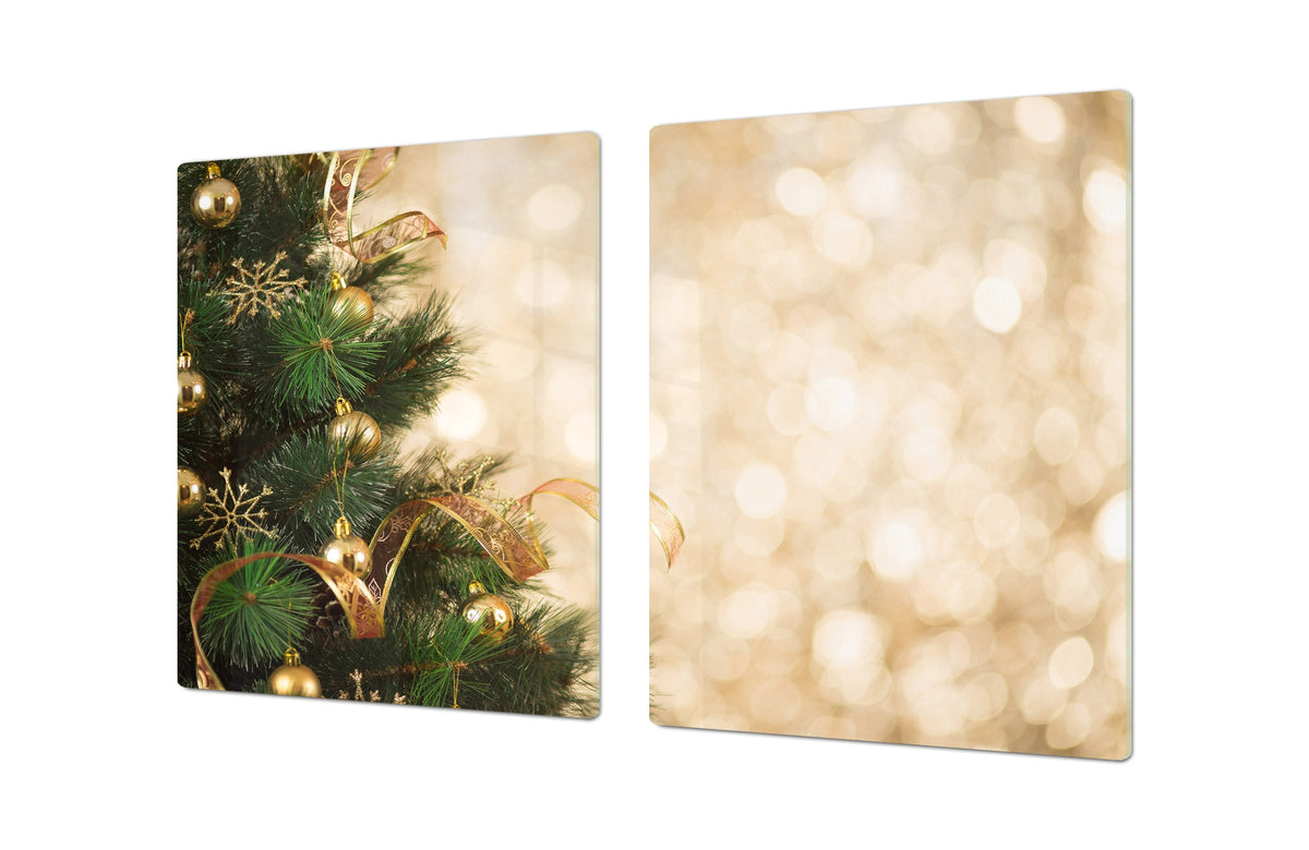 HUGE TEMPERED GLASS COOKTOP COVER - DD30 Christmas Series: Gold on the Christmas tree