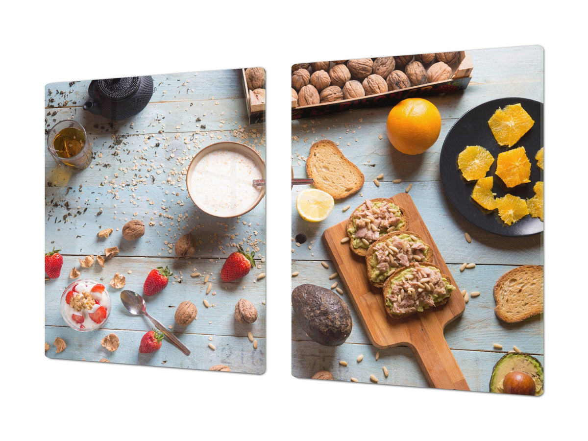 BIG KITCHEN BOARD & Induction Cooktop Cover – Glass Pastry Board - Food series DD16 Breakfast 1