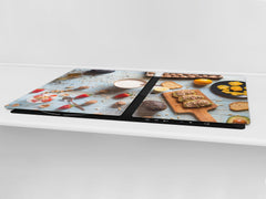 BIG KITCHEN BOARD & Induction Cooktop Cover – Glass Pastry Board - Food series DD16 Breakfast 1