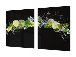 UNIQUE Tempered GLASS Kitchen Board Fruit and Vegetables series DD02 Lemon with mint