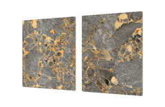 UNIQUE Tempered GLASS Kitchen Board – Impact & Scratch Resistant Cooktop cover DD32 Marbles 2 Series: Agate interwoven with gold