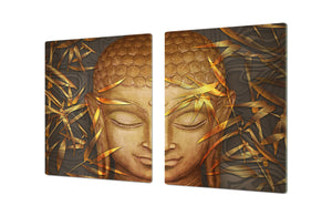 ENORMOUS  Tempered GLASS Chopping Board - Induction Cooktop Cover – SINGLE: 80 x 52 cm; DOUBLE: 40 x 52 cm; DD43 Abstract Graphics Series: Hand-drawn Buddha