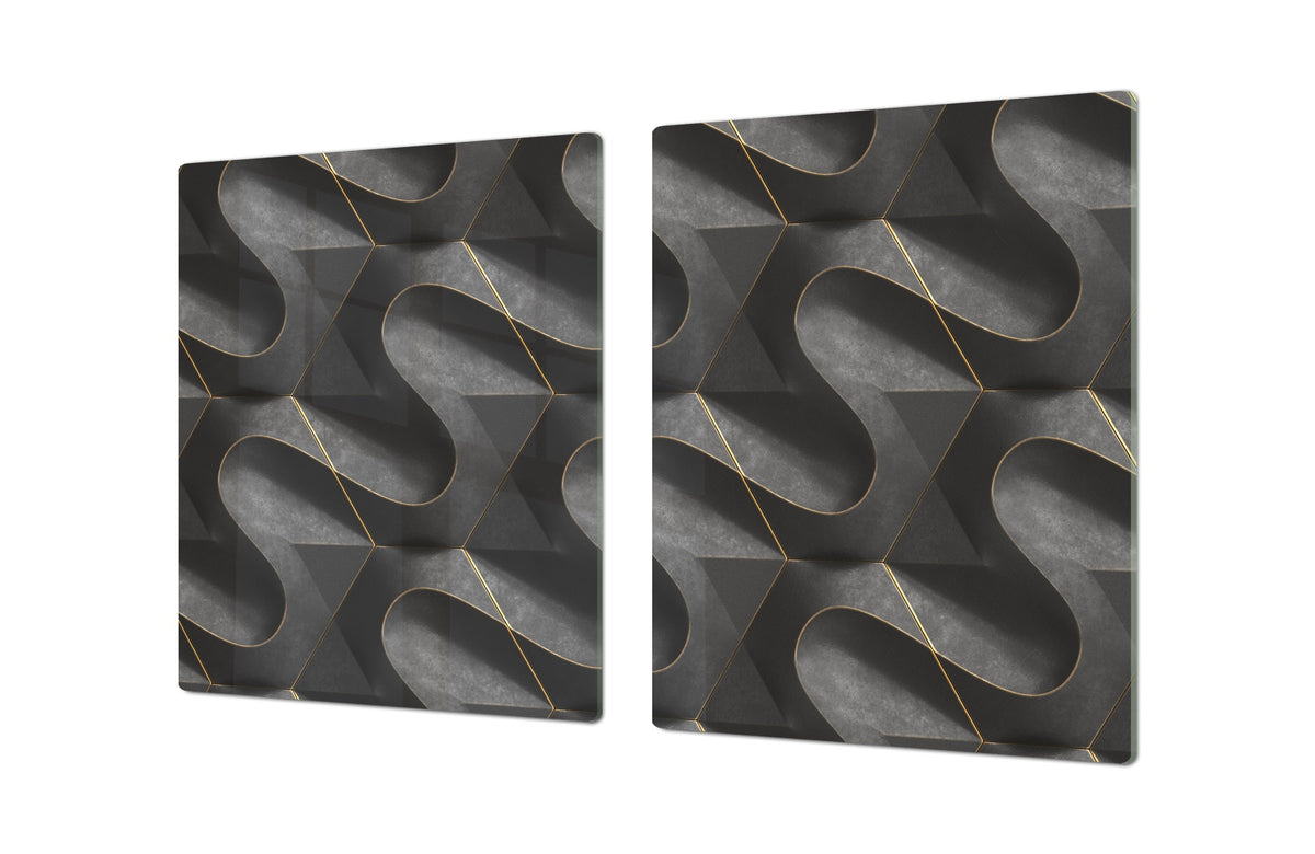 HUGE TEMPERED GLASS COOKTOP COVER – Glass Cutting Board and Worktop Saver – SINGLE: 80 x 52 cm (31,5” x 20,47”); DOUBLE: 40 x 52 cm (15,75” x 20,47”); DD40 Decorative Surfaces Series: Black waves