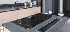 UNIQUE Tempered GLASS Kitchen Board – Impact & Scratch Resistant Cooktop cover DD32 Marbles 2 Series: Black interwoven with gold