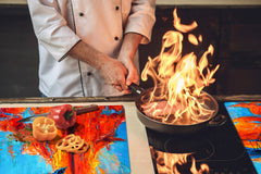 GIGANTIC CUTTING BOARD and Cooktop Cover - Glass Kitchen Board; SINGLE: 80 x 52 cm (31,5” x 20,47”); DOUBLE: 40 x 52 cm (15,75” x 20,47”); DD42 Paintings Series: Fishing boats and sea