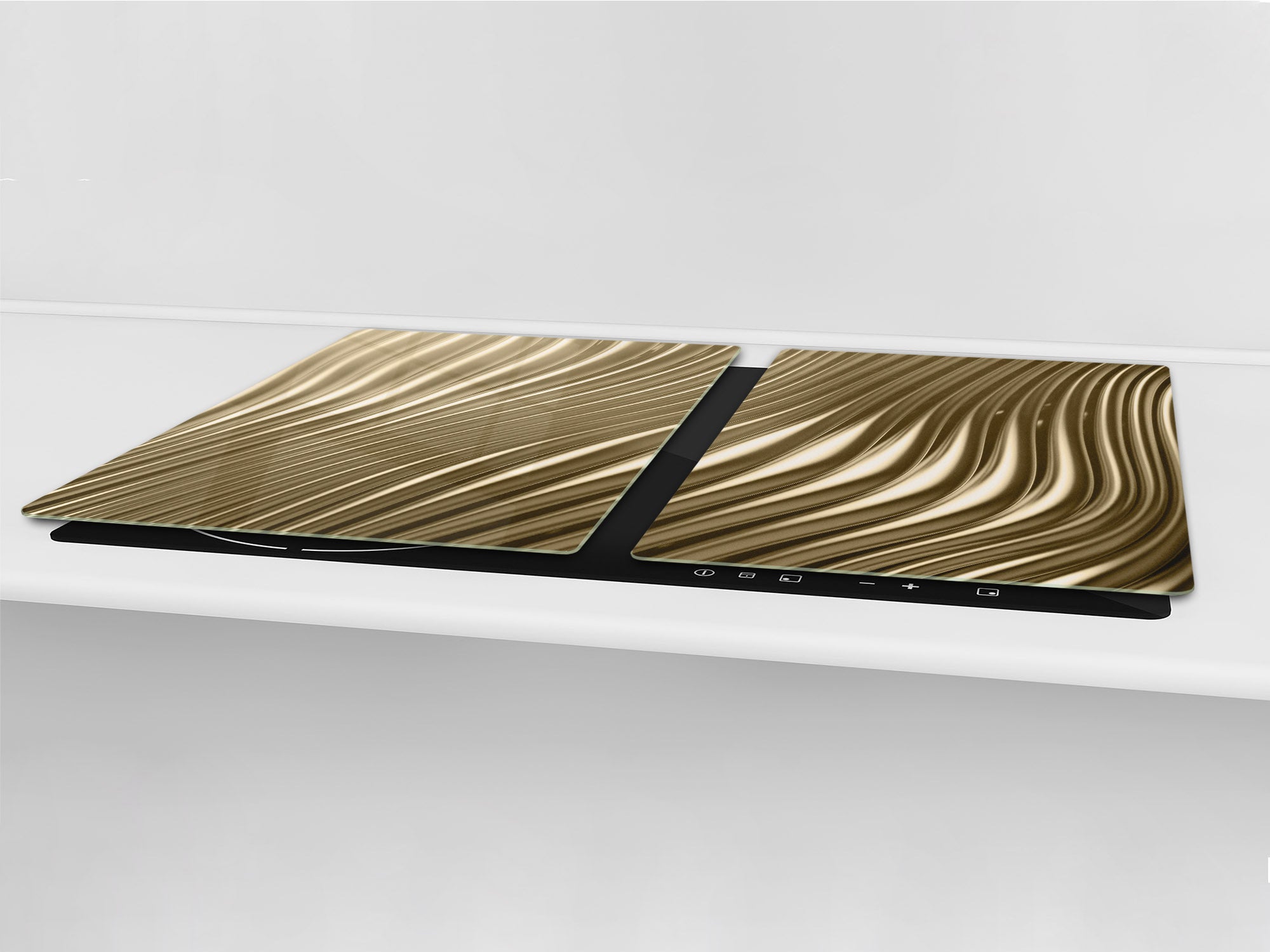 Gigantic Worktop saver and Pastry Board - Tempered GLASS Cutting Board - MEASURES: SINGLE: 80 x 52 cm; DOUBLE: 40 x 52 cm; DD38 Golden Waves Series: Golden metal strips