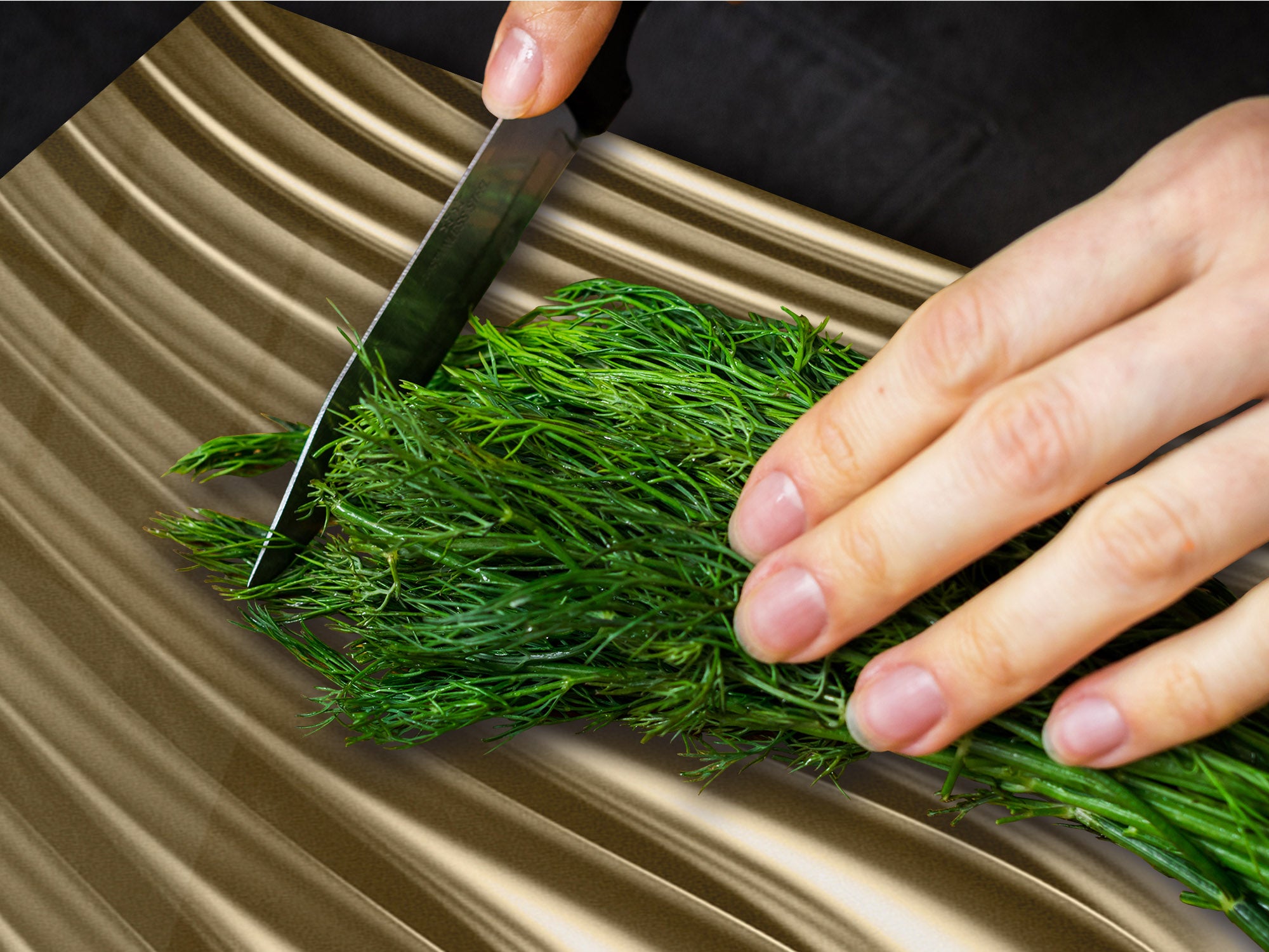 Gigantic Worktop saver and Pastry Board - Tempered GLASS Cutting Board - MEASURES: SINGLE: 80 x 52 cm; DOUBLE: 40 x 52 cm; DD38 Golden Waves Series: Golden metal strips