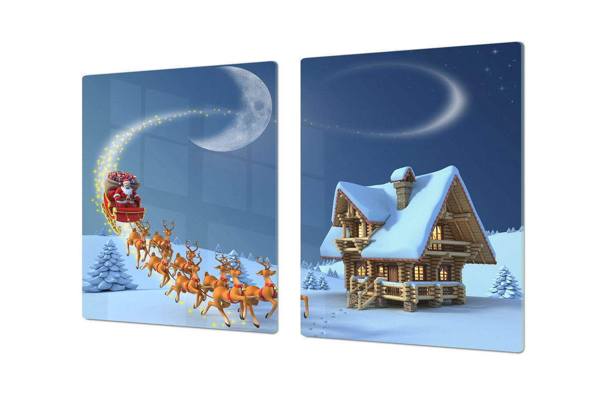 HUGE TEMPERED GLASS COOKTOP COVER - DD30 Christmas Series: Santa and reindeer