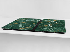 Gigantic Worktop saver and Pastry Board - Tempered GLASS Cutting Board DD21 Marbles 1 Series: Green marble with golden veins 1