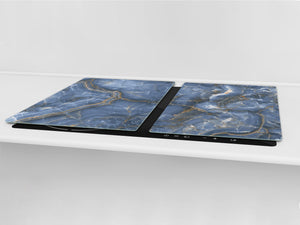 Gigantic Worktop saver and Pastry Board - Tempered GLASS Cutting Board DD21 Marbles 1 Series: Blue marble with light reflections