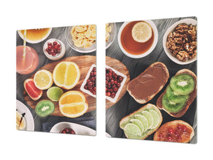 Enorm Küchenbrett aus Hartglas und Induktionskochplattenabdeckung; Food series DD16: Fruit Breakfast