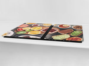 BIG KITCHEN BOARD & Induction Cooktop Cover – Glass Pastry Board - Food series DD16 Fruit Breakfast