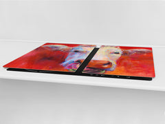 GIGANTIC CUTTING BOARD and Cooktop Cover - Glass Kitchen Board; SINGLE: 80 x 52 cm (31,5” x 20,47”); DOUBLE: 40 x 52 cm (15,75” x 20,47”); DD42 Paintings Series: Pastel cow