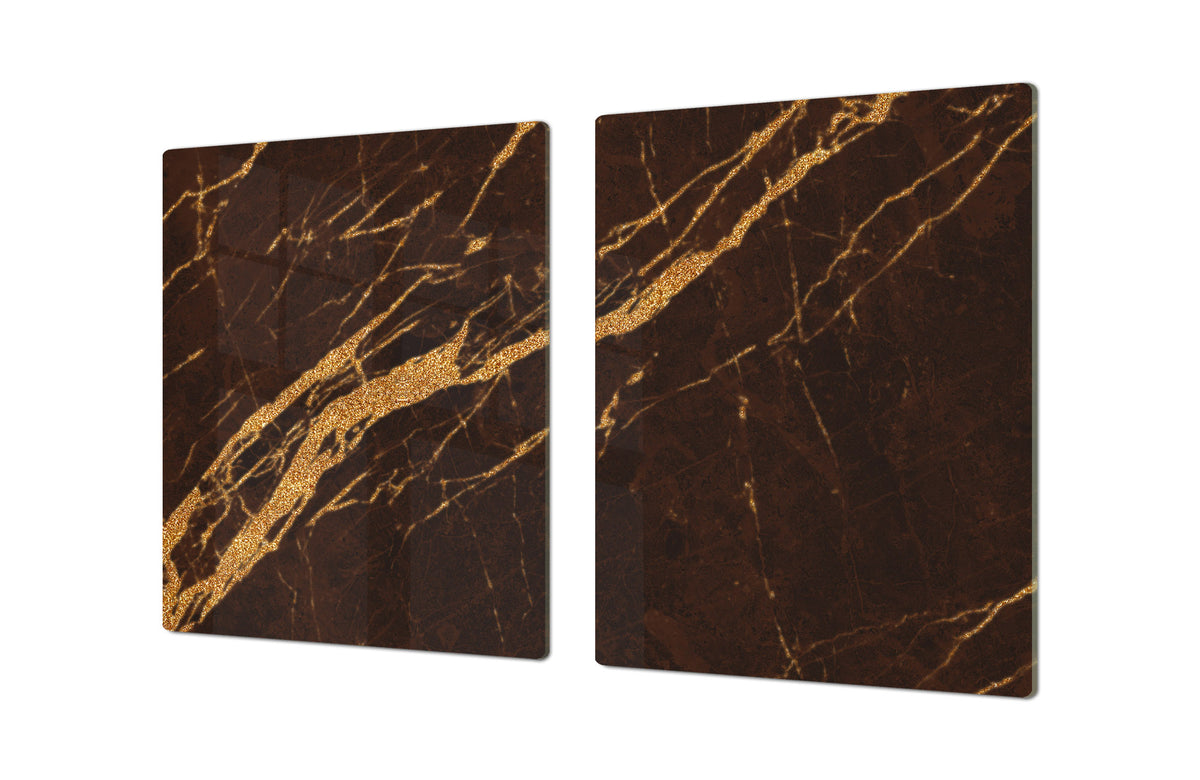 UNIQUE Tempered GLASS Kitchen Board – Impact & Scratch Resistant Cooktop cover DD32 Marbles 2 Series: Abstract brown