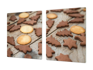 Riesig  Küchenbrett aus Hartglas und Kochplattenabdeckung; A series of cakes and sweets DD13: Christmas tree cookies