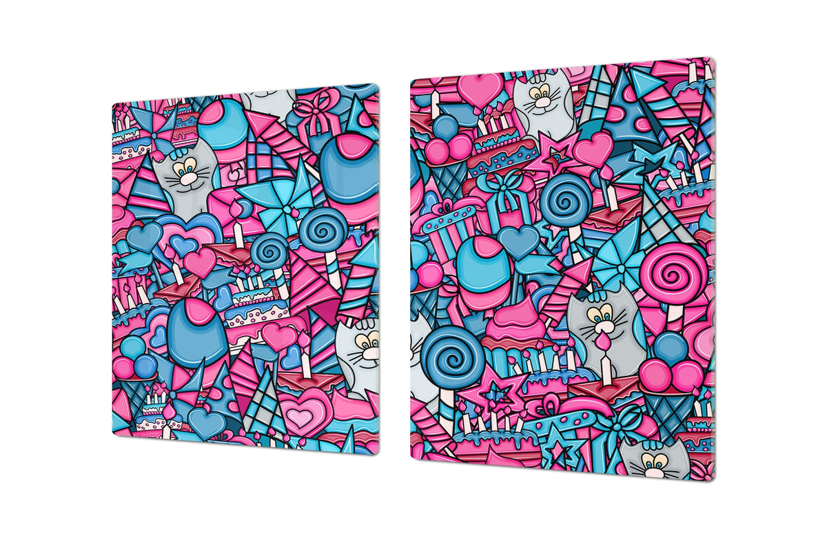 Induction Cooktop Cover – Glass Worktop saver: Fantasy and fairy-tale series DD18 Birthday doodle