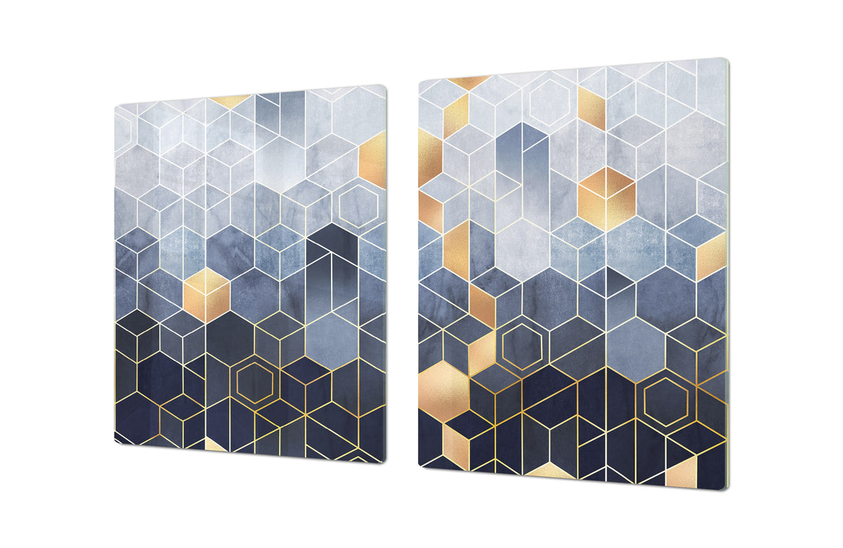 ENORMOUS  Tempered GLASS Chopping Board - Induction Cooktop Cover DD36 Textures and tiles 2 Series: Golden-blue geometric abstraction