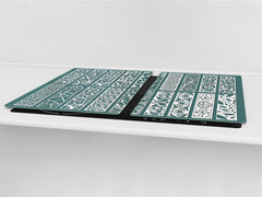 HUGE Cutting Board – Worktop saver and Pastry Board – Glass Kitchen Board DD37 Vintage leaves and patterns Series: Abstract design pattern