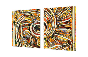 ENORMOUS  Tempered GLASS Chopping Board - Induction Cooktop Cover – SINGLE: 80 x 52 cm; DOUBLE: 40 x 52 cm; DD43 Abstract Graphics Series: Colourful fragmentation