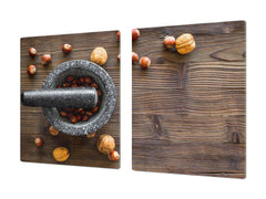 BIG KITCHEN BOARD & Induction Cooktop Cover – Glass Pastry Board - Food series DD16 Nuts in a mortar 1