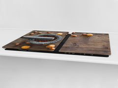 BIG KITCHEN BOARD & Induction Cooktop Cover – Glass Pastry Board - Food series DD16 Nuts in a mortar 1