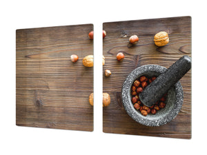 Enorm Küchenbrett aus Hartglas und Induktionskochplattenabdeckung; Food series DD16: Nuts in a mortar 2
