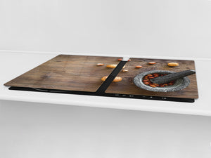 BIG KITCHEN BOARD & Induction Cooktop Cover – Glass Pastry Board - Food series DD16 Nuts in a mortar 2