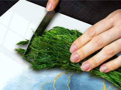 Gigantic Worktop saver and Pastry Board - Tempered GLASS Cutting Board DD21 Marbles 1 Series: Blue marble leaves