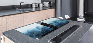 Gigantic Worktop saver and Pastry Board - Tempered GLASS Cutting Board DD21 Marbles 1 Series: Blue marble leaves