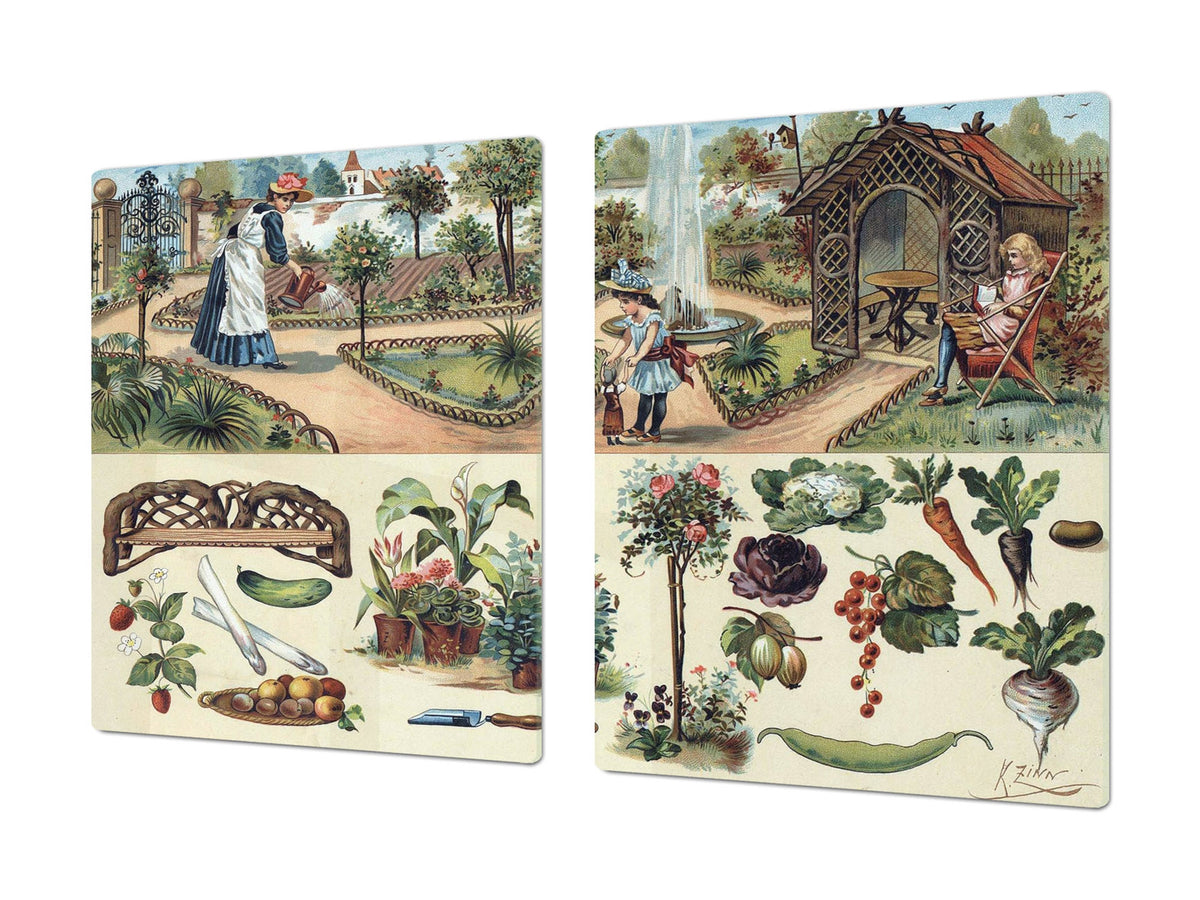 Planche à découper en verre trempé - Couvre-cuisinière, Série: GÉANT Protège-plan de travail et planche à pâtisserie; Série: Série extérieure DD19: Jardin de conte de fées