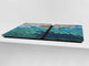 HUGE TEMPERED GLASS COOKTOP COVER – Glass Cutting Board and Worktop Saver – SINGLE: 80 x 52 cm (31,5” x 20,47”); DOUBLE: 40 x 52 cm (15,75” x 20,47”); DD40 Decorative Surfaces Series: Turquoise fish-like scale