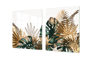 BIG KITCHEN BOARD & Induction Cooktop Cover – Glass Pastry Board – SINGLE: 80 x 52 cm (31,5” x 20,47”); DOUBLE: 40 x 52 cm (15,75” x 20,47”); DD41 Tropical Leaves Series: Tropical pattern