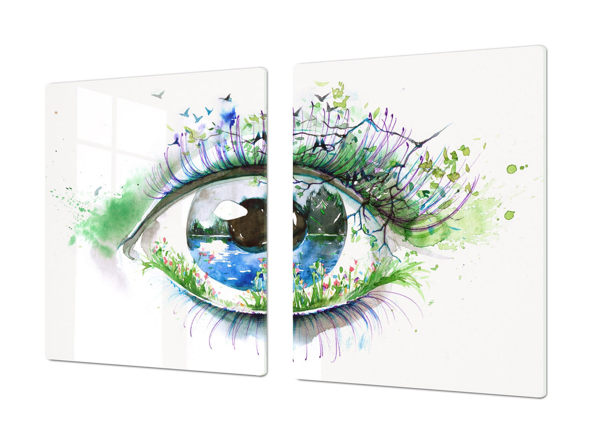 Planche à découper en verre trempé - Couvre-cuisinière, Série: GÉANT Protège-plan de travail et planche à pâtisserie; Série: Série extérieure DD19: Oeil de conte de fées