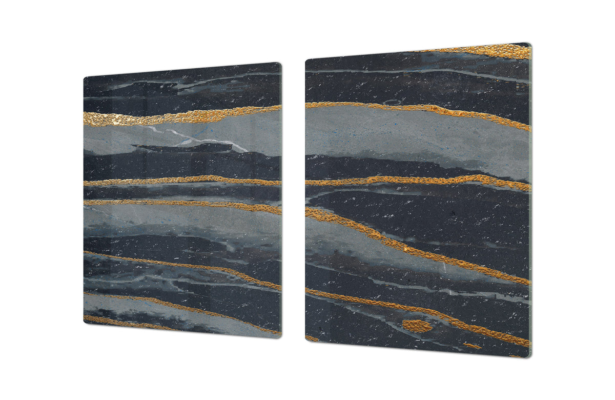 HUGE TEMPERED GLASS COOKTOP COVER – Glass Cutting Board and Worktop Saver DD33 Colourful abstractions Series: Dark-blue marble