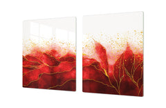 Gigantic Worktop saver and Pastry Board - Tempered GLASS Cutting Board DD21 Marbles 1 Series: Red marble leaves