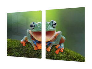 Riesig Schneidbrett aus Hartglas und schützende Arbeitsoberfläche; Animals series DD01: A smiling frog 2
