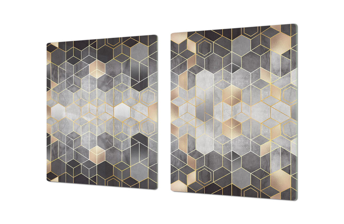 ENORMOUS  Tempered GLASS Chopping Board - Induction Cooktop Cover DD36 Textures and tiles 2 Series: Golden-black geometric abstraction