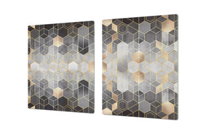 ENORMOUS  Tempered GLASS Chopping Board - Induction Cooktop Cover DD36 Textures and tiles 2 Series: Golden-black geometric abstraction