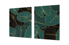BIG KITCHEN BOARD & Induction Cooktop Cover – Glass Pastry Board – SINGLE: 80 x 52 cm (31,5” x 20,47”); DOUBLE: 40 x 52 cm (15,75” x 20,47”); DD41 Tropical Leaves Series: Art deco wallpaper 1