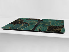 BIG KITCHEN BOARD & Induction Cooktop Cover – Glass Pastry Board – SINGLE: 80 x 52 cm (31,5” x 20,47”); DOUBLE: 40 x 52 cm (15,75” x 20,47”); DD41 Tropical Leaves Series: Art deco wallpaper 1