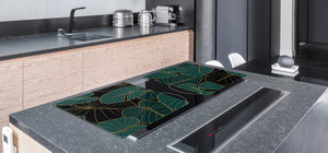 BIG KITCHEN BOARD & Induction Cooktop Cover – Glass Pastry Board – SINGLE: 80 x 52 cm (31,5” x 20,47”); DOUBLE: 40 x 52 cm (15,75” x 20,47”); DD41 Tropical Leaves Series: Art deco wallpaper 1